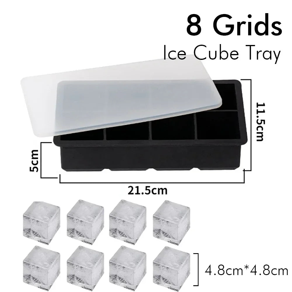 Eiswürfelform aus Silikon quadratisch mit Deckel schwarz/weiss