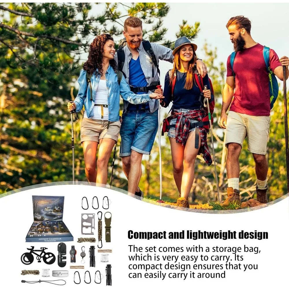 Survival Kit Adventskalender 2025 | 24 Premium Tools für Angler, Kletterer & Outdoor-Fans | Männer Geschenk