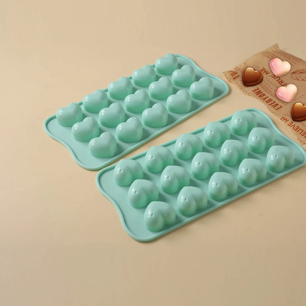 Eiswürfelform aus Silikon Herz 3D 15 Mulden türkis