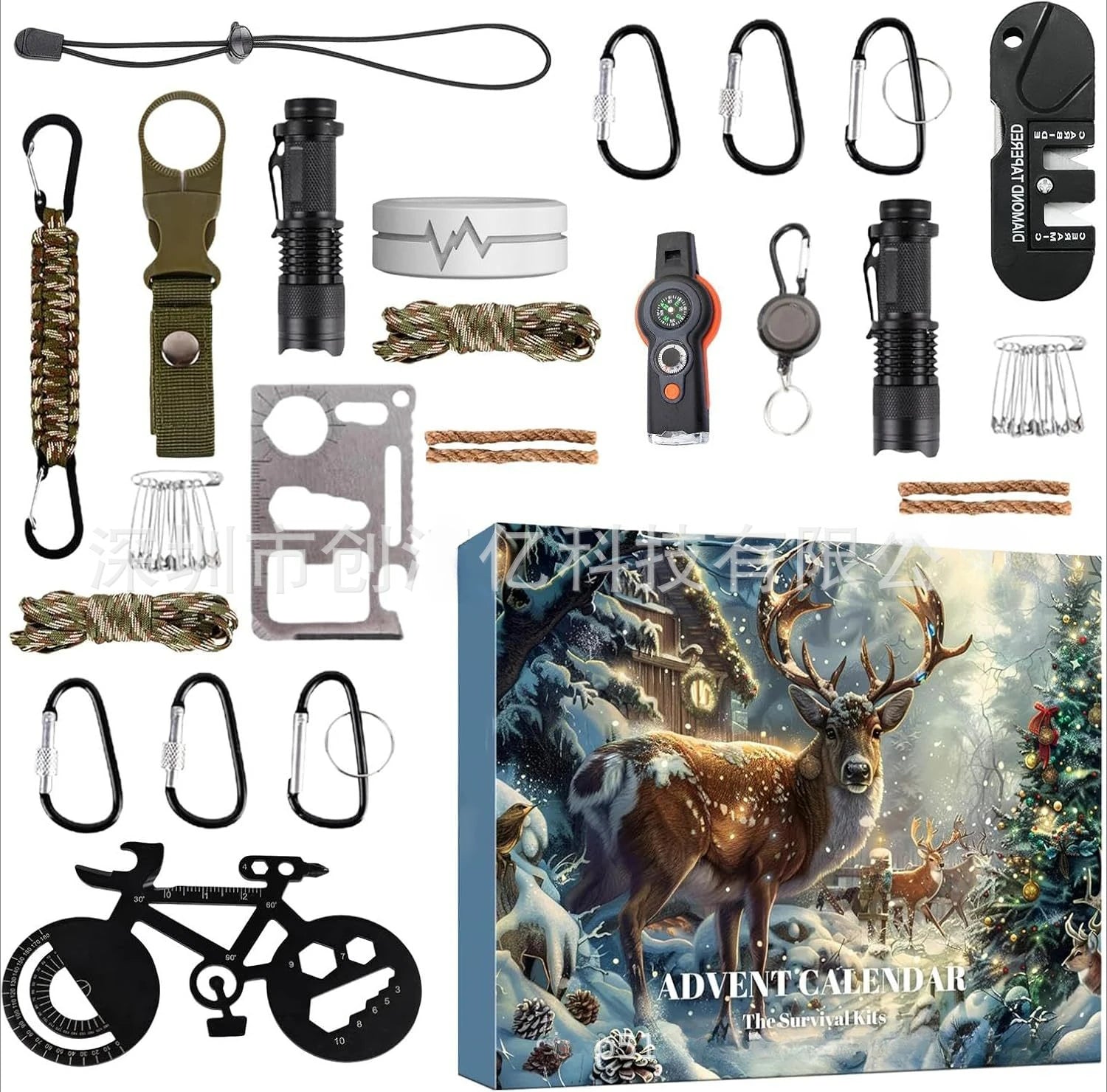 Survival Kit Adventskalender 2025 | 24 Premium Tools für Angler, Kletterer & Outdoor-Fans | Männer Geschenk