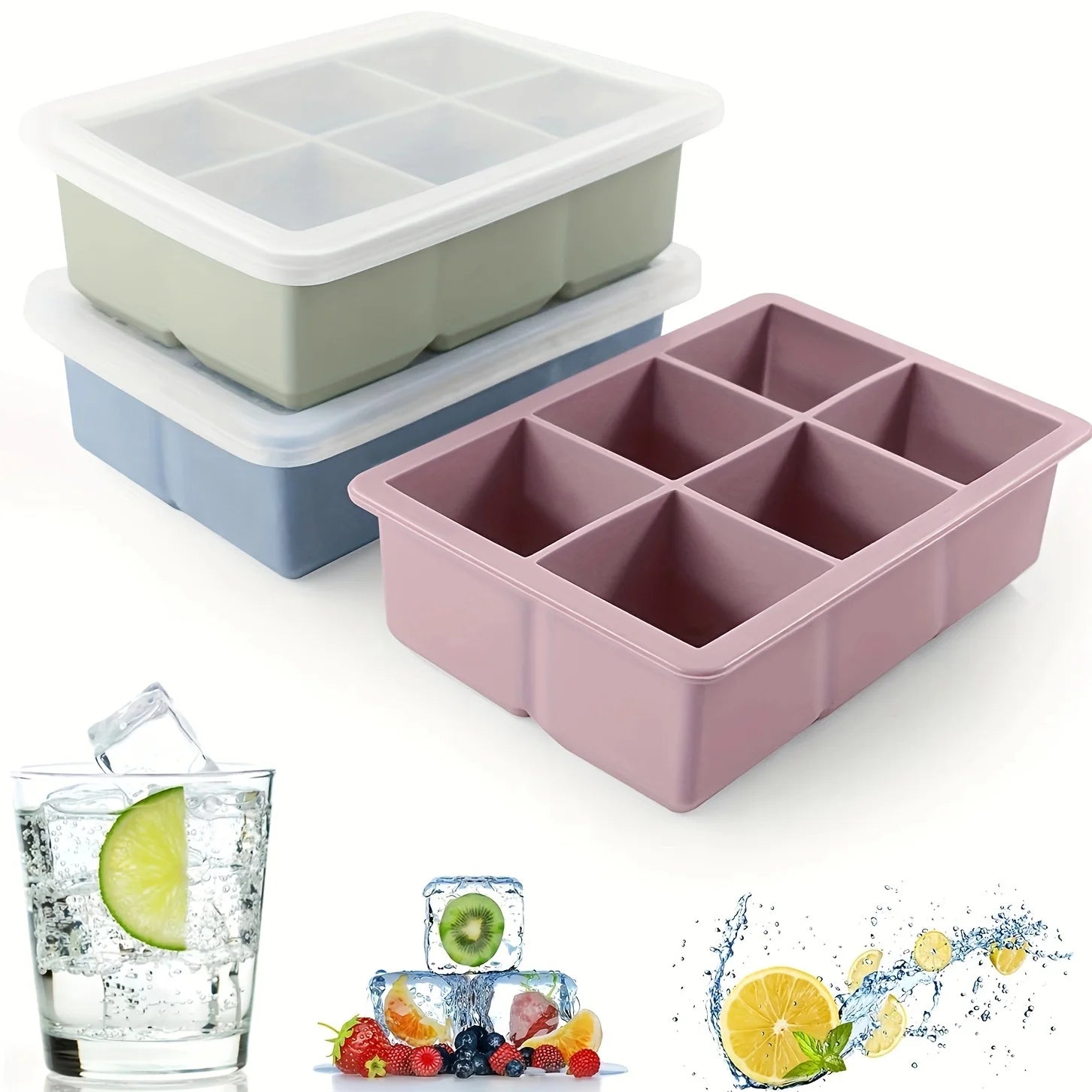 Eiswürfelform groß aus Silikon mit Deckel BPA-frei