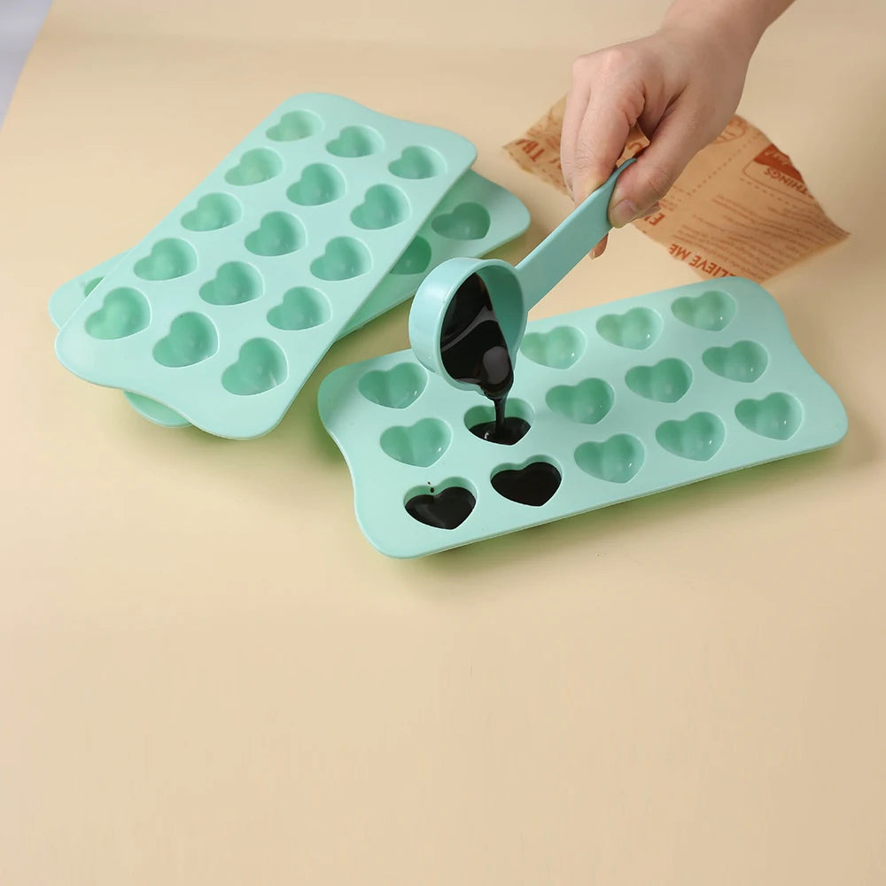Eiswürfelform aus Silikon Herz 3D 15 Mulden türkis