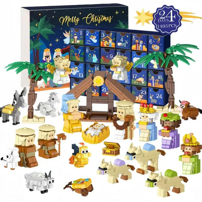 Christlicher Adventskalender mit Krippe