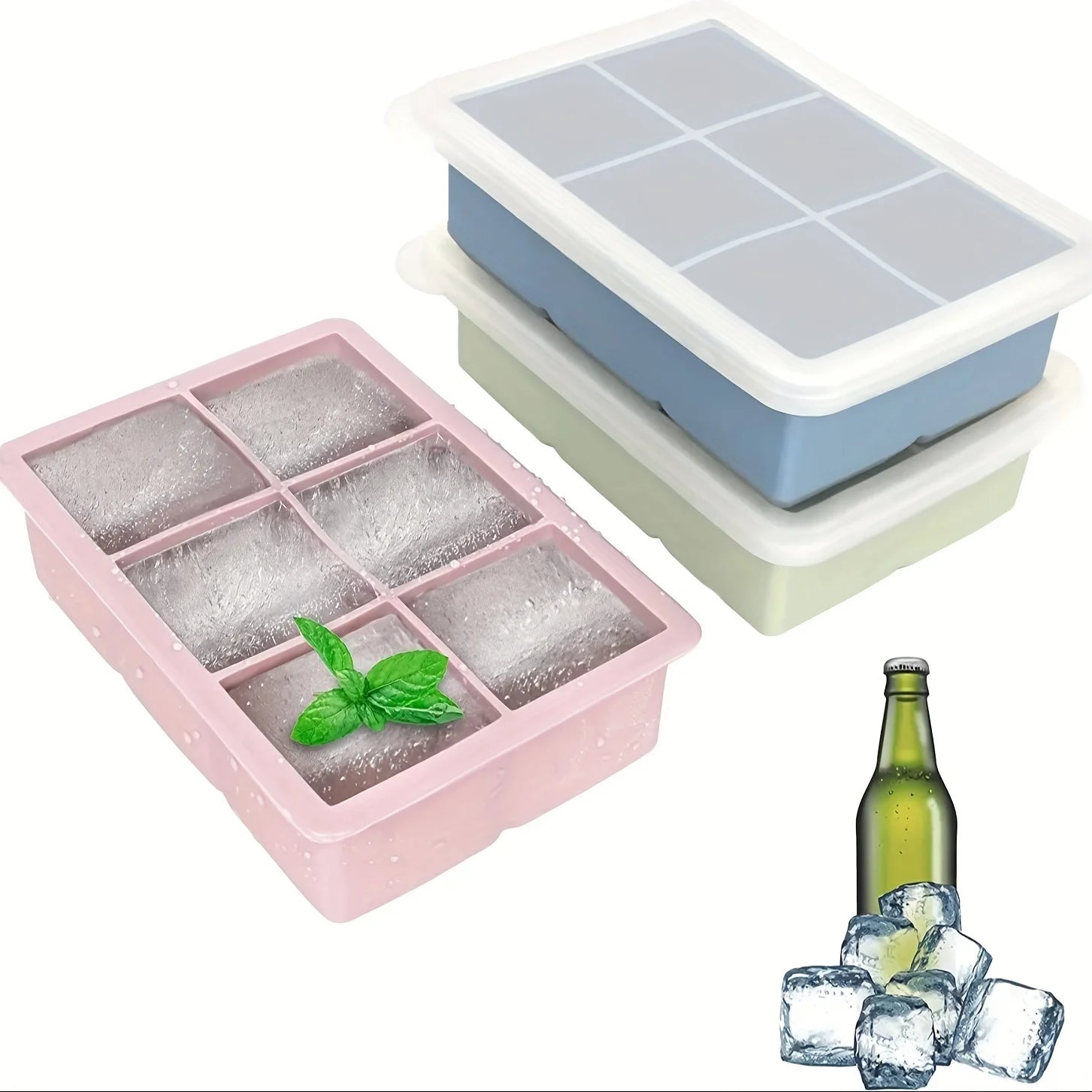 Eiswürfelform groß aus Silikon mit Deckel BPA-frei