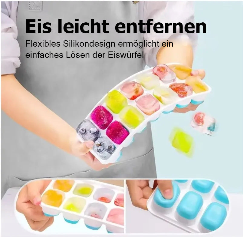 Eiswürfelform aus Silikon mit Deckel und stapelbar